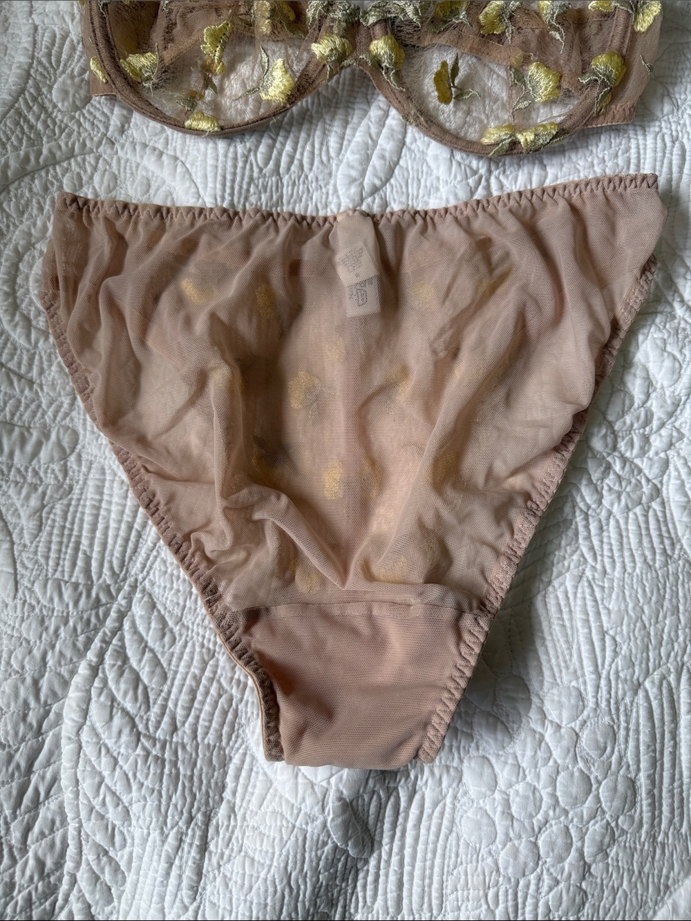 Parisa Nude Lace Bra & panty lingerie set with yellow embroider flowers nwt - Picture 3 of 16